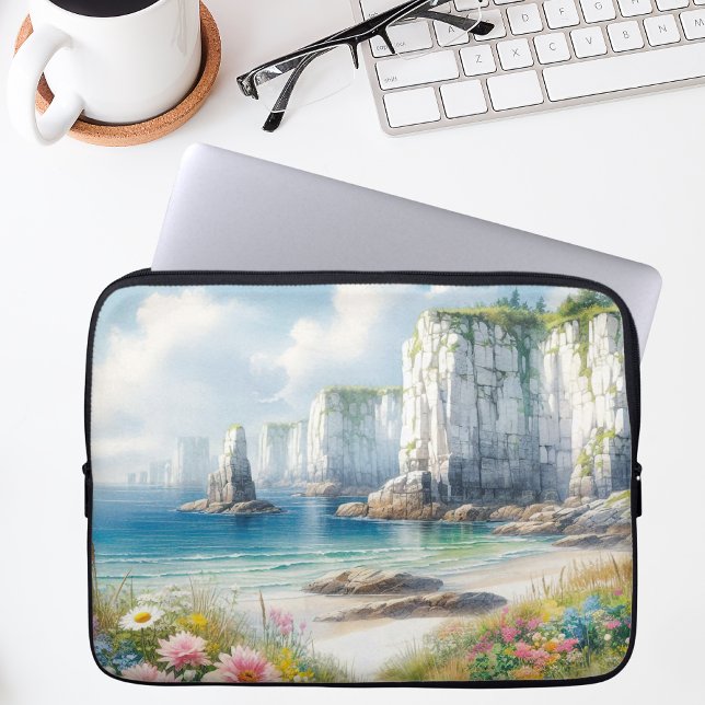 Boho Coastal Cliffs Wildflower Beach Art Laptop Sleeve (Creator Uploaded)