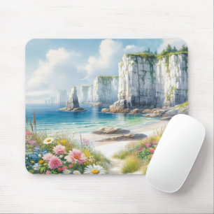 Boho Coastal Cliffs Wildflower Beach Art Mouse Mat