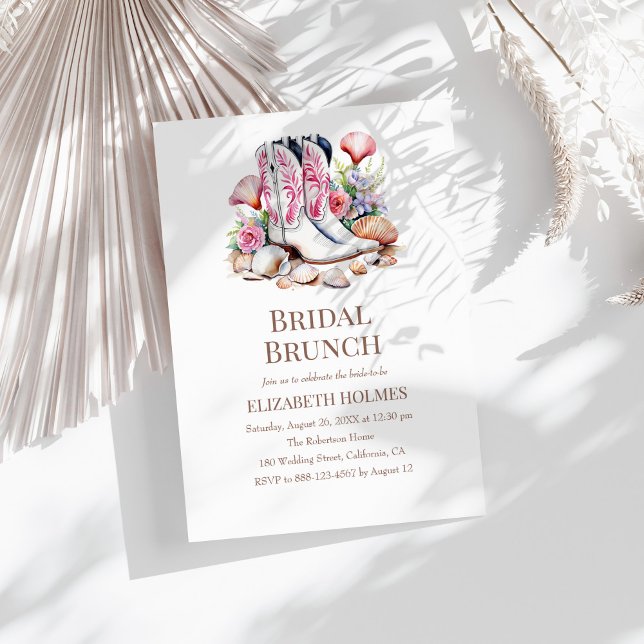 Boho Coastal Cowgirl Bridal Brunch Invitation (Boho Coastal Cowgirl Bridal Brunch Invitation on a sunny boho white table.)