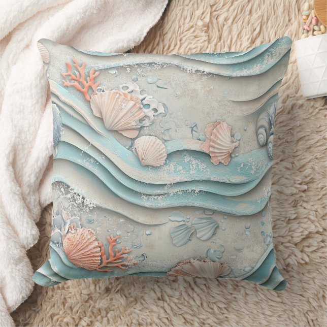 Boho Coastal Seashell Pattern Cushion (Blanket)