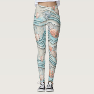 Boho Coastal Seashell Pattern Leggings