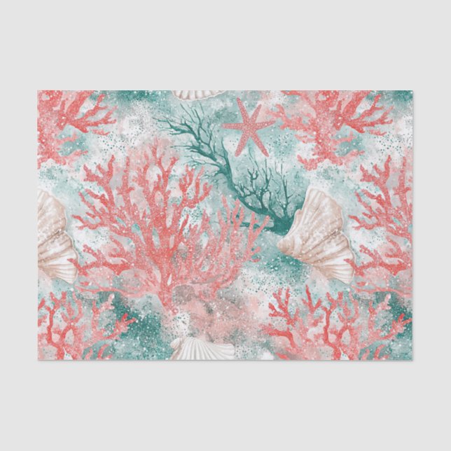 Boho Coastal Seashell Pattern Tissue Paper (Front)