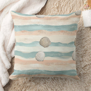 Boho Coastal Seashell Wave Pattern (5) Cushion
