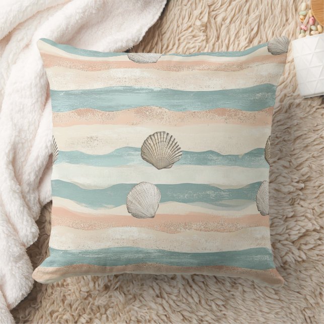 Boho Coastal Seashell Wave Pattern (5) Cushion (Blanket)