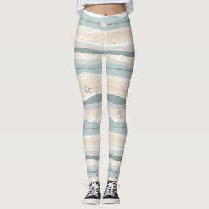 Boho Coastal Seashell Wave Pattern Leggings