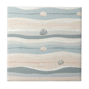 Boho Coastal Seashell Wave Pattern Tile