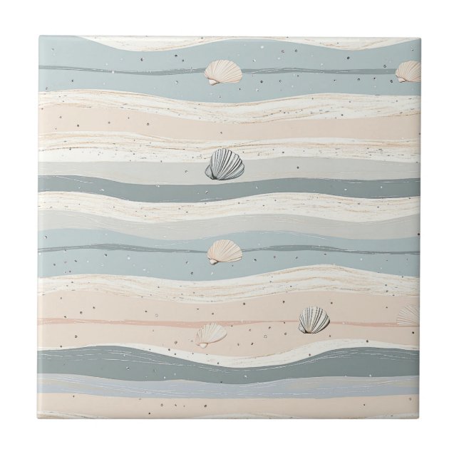 Boho Coastal Seashell Wave Pattern Tile (Front)