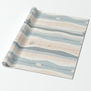 Boho Coastal Seashell Wave Pattern Wrapping Paper