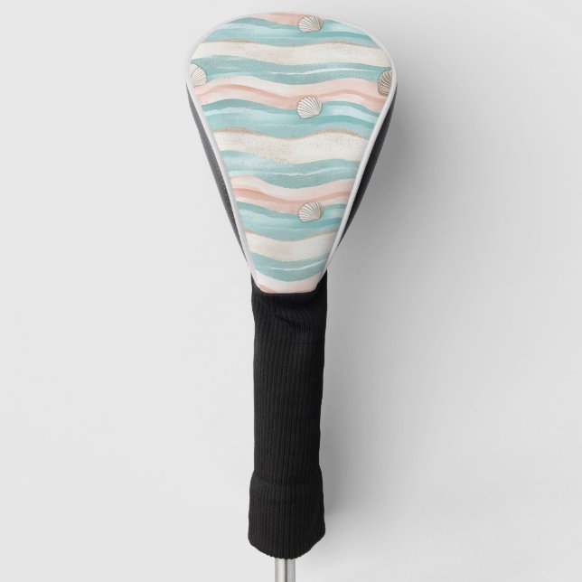 Boho Coastal Waves Seashells - Calm Beach Vibes Golf Head Cover (Front)