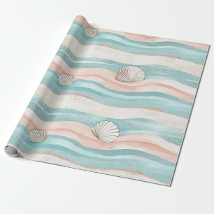 Boho Coastal Waves Seashells - Calm Beach Vibes Wrapping Paper