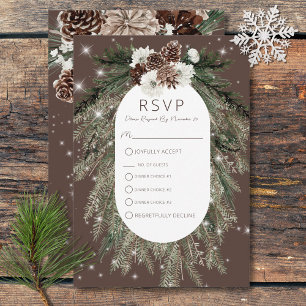 Boho Cocoa Pine Winter Sparkle Three Dinner RSVP Card