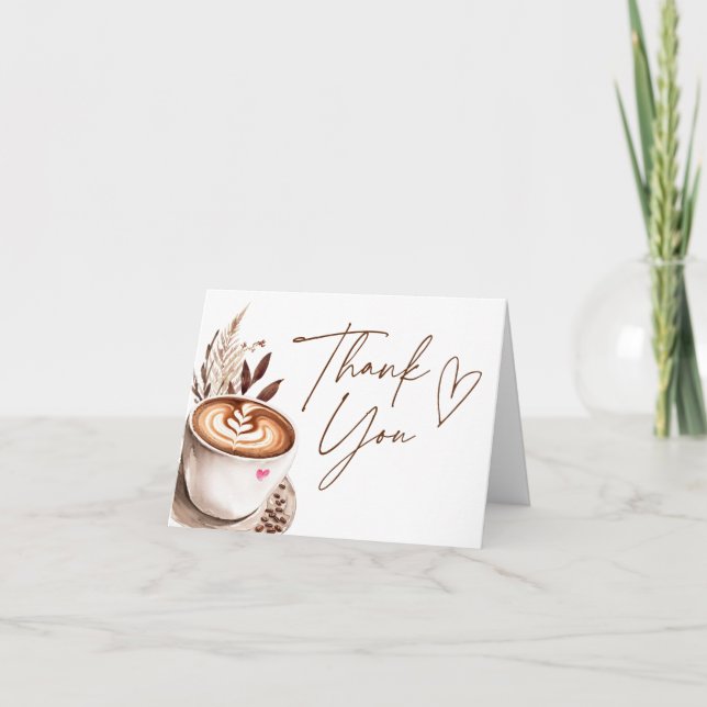 Boho Coffee Bridal Shower Thank You Card (Front)