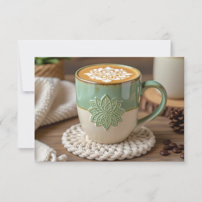 Boho Coffee Mug Business Thank You Holiday Card    (Front)