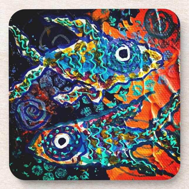 Boho Colorful Fish Coaster set (Front)