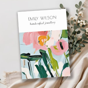 Boho Colorful Pink Blue Painted Floral Necklace Business Card