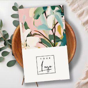 Boho Colorful Pink Teal Green Painted Floral Logo Business Card