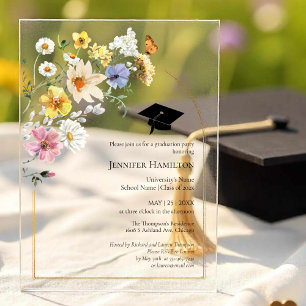 Boho Colorful Wildflower Graduation Party Photo Acrylic Invitations