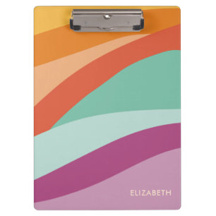 Boho Colourful Abstract Retro Name Clipboard