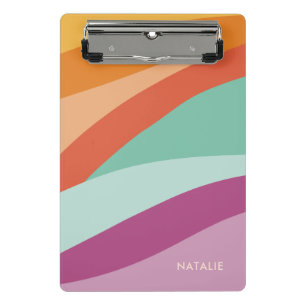 Boho Colourful Abstract Retro Name Mini Clipboard