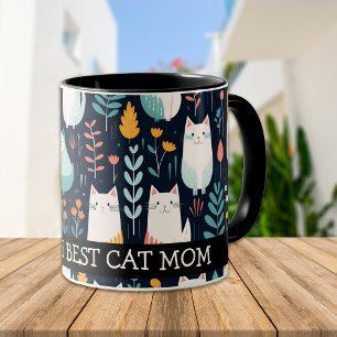 Boho Colourful Cats and Leaves Cat Mum Mug