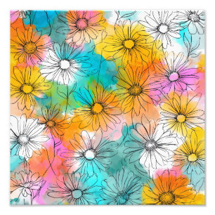 Boho Colourful Daisy Flower Art Print
