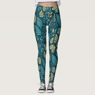  Boho Colourful Green Botanical Leaves Greenery Leggings