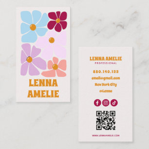 boho colourful groovy retro floral business card