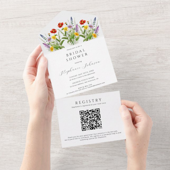 Boho Colourful Meadow Wild Flowers Bridal Shower  All In One Invitation (Tearaway)