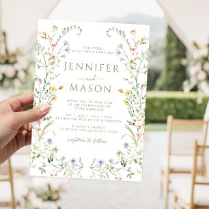 Boho Colourful Meadow Wildflower Wreath Wedding Invitation