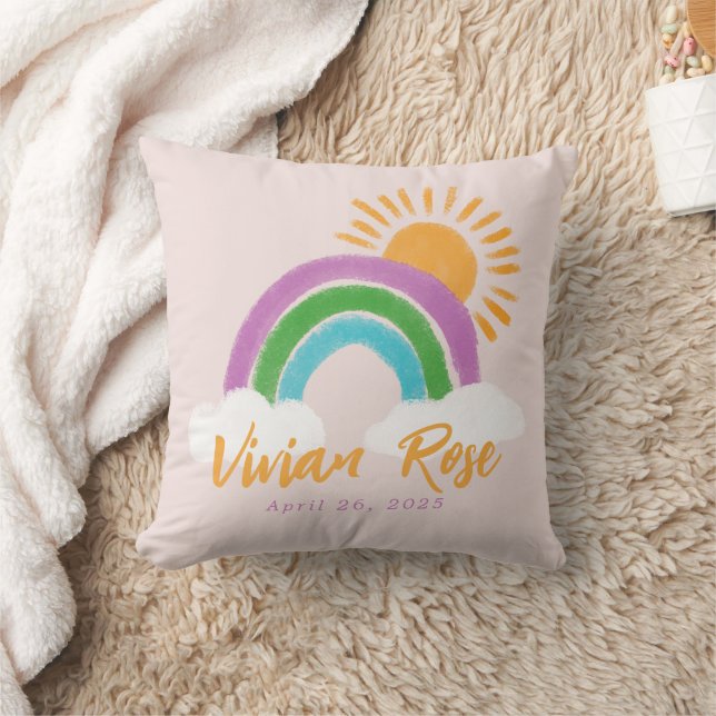 Boho Colourful Rainbow Baby Birthday Nursery Decor Cushion (Blanket)