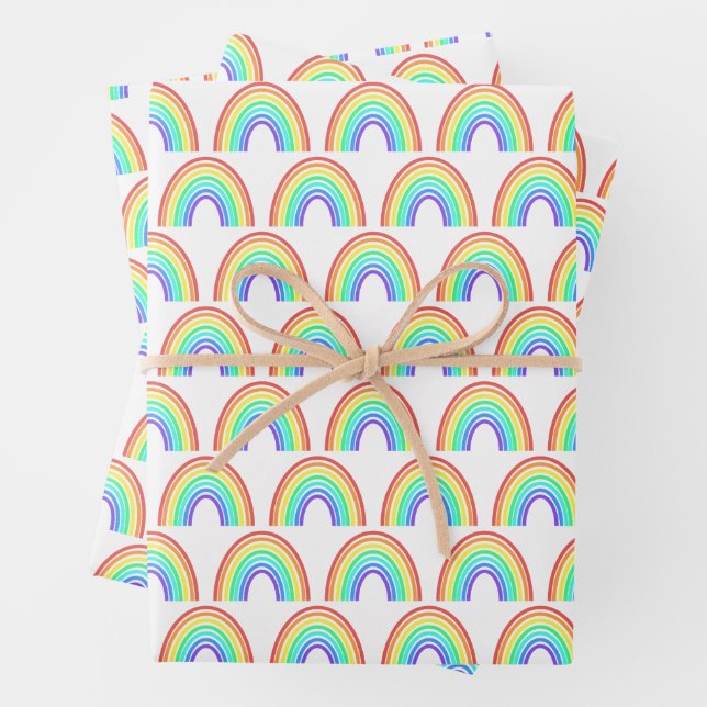 Boho Colourful Rainbow Pattern Birthday Party Wrapping Paper Sheet (In situ)