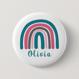 Boho Colourful Rainbow With Personalised Name 6 Cm Round Badge