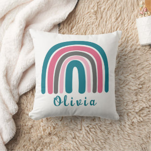 Boho Colourful Rainbow With Personalised Name Cushion