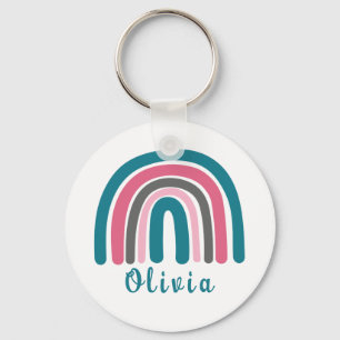 Boho Colourful Rainbow With Personalised Name   Key Ring
