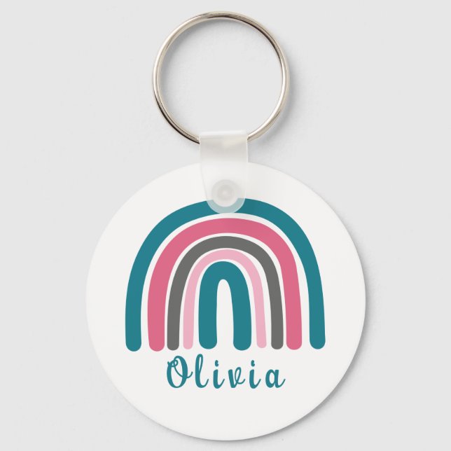 Boho Colourful Rainbow With Personalised Name   Key Ring (Front)
