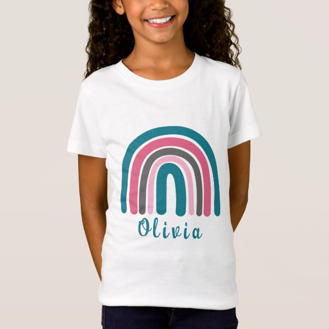 Boho Colourful Rainbow With Personalised Name  T-Shirt (Front)
