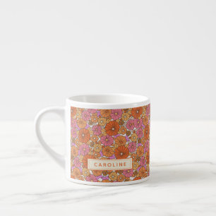 Boho Colourful Retro Flower Cute Orange Pink Name Espresso Cup