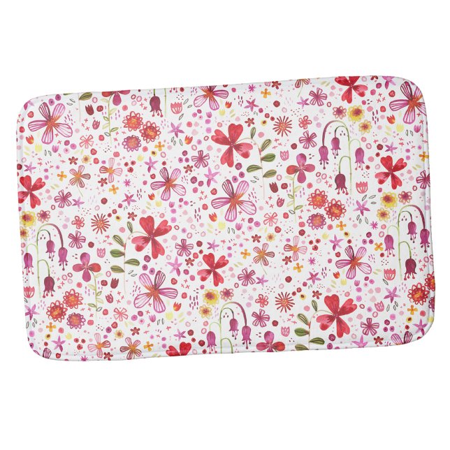 Boho Colourful Watercolor Floral Bath Mat (Watercolor wildflower art bath mat)