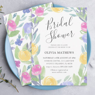 Boho Colourful Watercolor Rose Bridal Shower Invitation