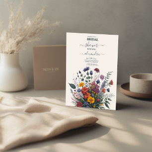 Boho Colourful Watercolor Wildflower Bridal Invitation