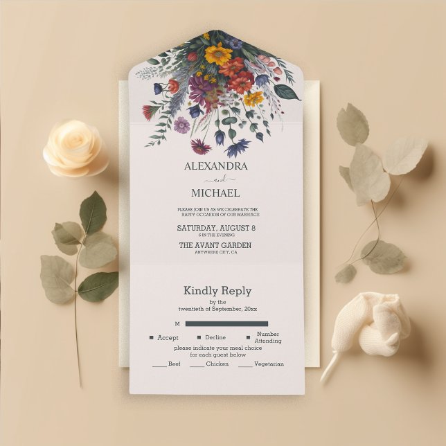 Boho Colourful Watercolor Wildflower Wedding All In One Invitation (Creator Uploaded)
