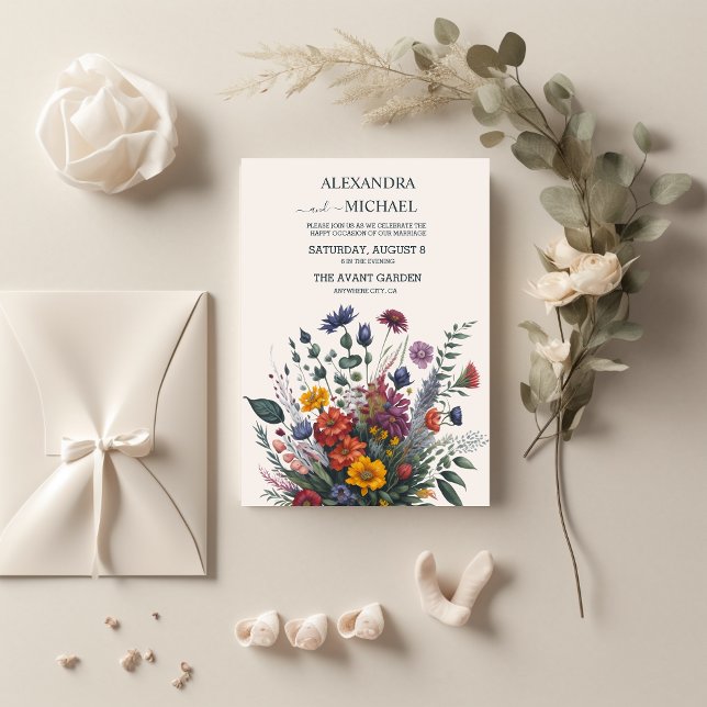 Boho Colourful Watercolor Wildflower Wedding Invitation (Creator Uploaded)