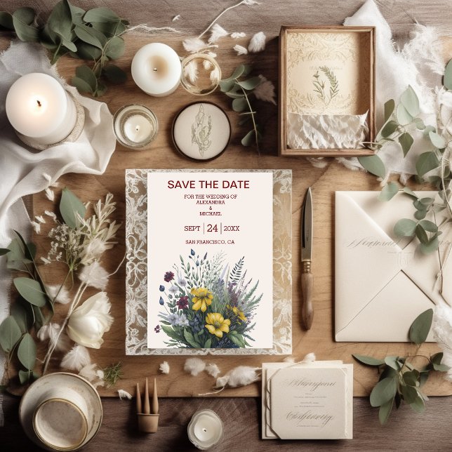 Boho Colourful Watercolor Wildflower Wedding Save The Date (Creator Uploaded)
