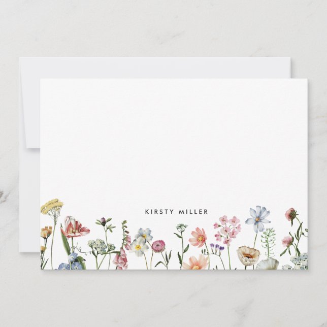 Boho Colourful Wild Flowers Personalised Stationer Card (Front)