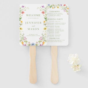 Boho Colourful Wildflower Floral Wedding Program Hand Fan