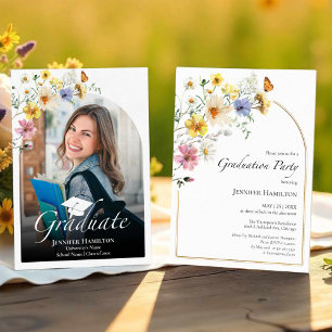 Boho Colourful Wildflower Graduation Party Photo Invitation