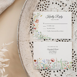 Boho Colourful Wildflower Meadow Wedding RSVP Card