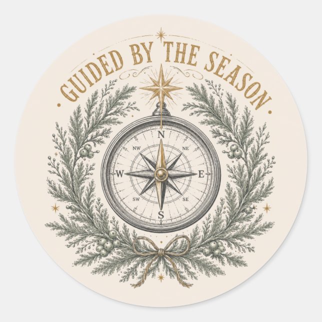 Boho Compass Christmas Travel Decal Classic Round Sticker (Front)
