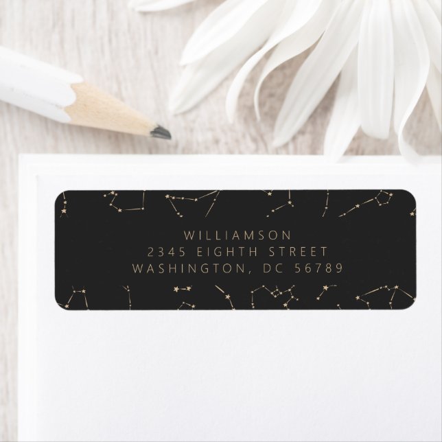 Boho Constellation Stars Black Gold Return Address (Insitu)