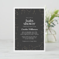 Boho Constellations Stars Black Gold Baby Shower